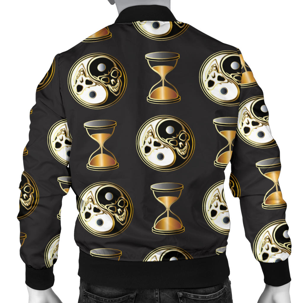 Yin Yang Skull Themed Design Print Men Bomber Jacket