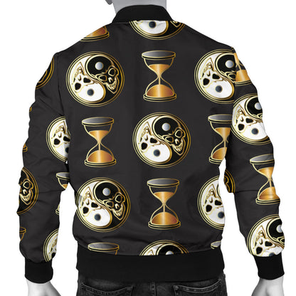 Yin Yang Skull Themed Design Print Men Bomber Jacket