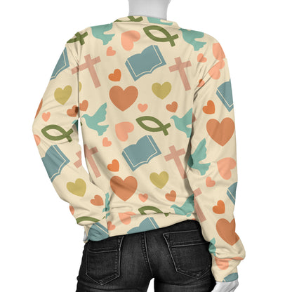Christian Symbol Pattern Women Long Sleeve Sweatshirt