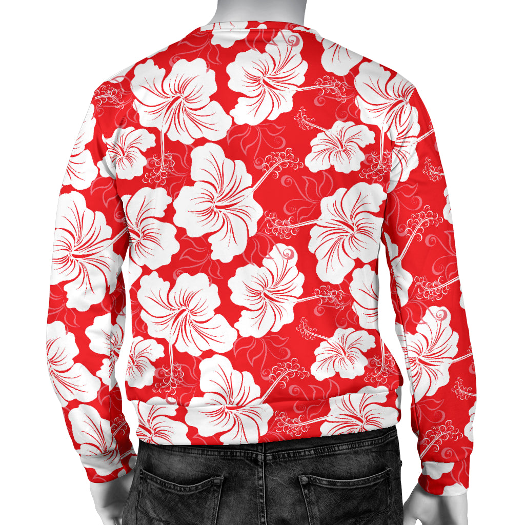 Flower Hawaiian Hibiscus Red Background Print Men Long Sleeve Sweatshirt