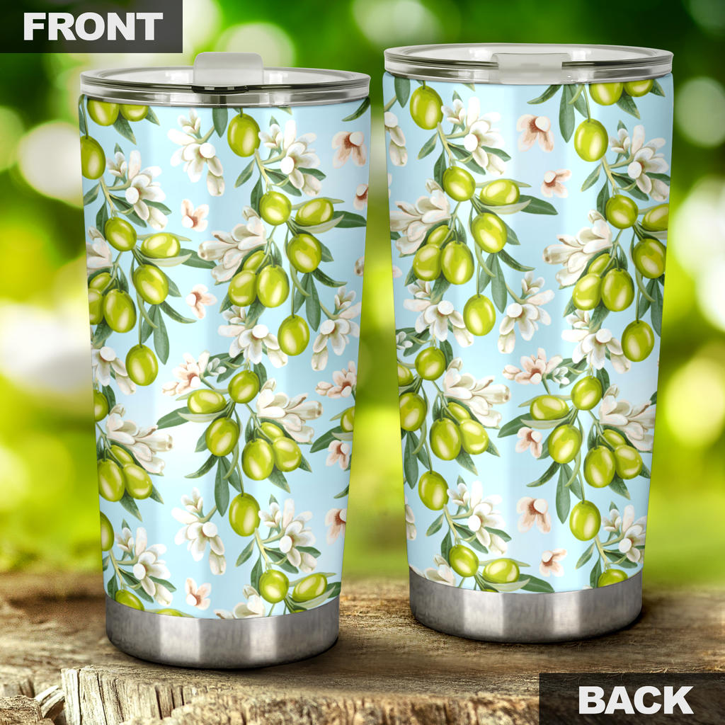 Elegant Olive Floral Print Tumbler