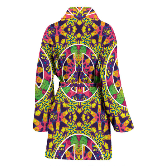 Peace Sign Pattern Print Design A04 Women Bathrobe