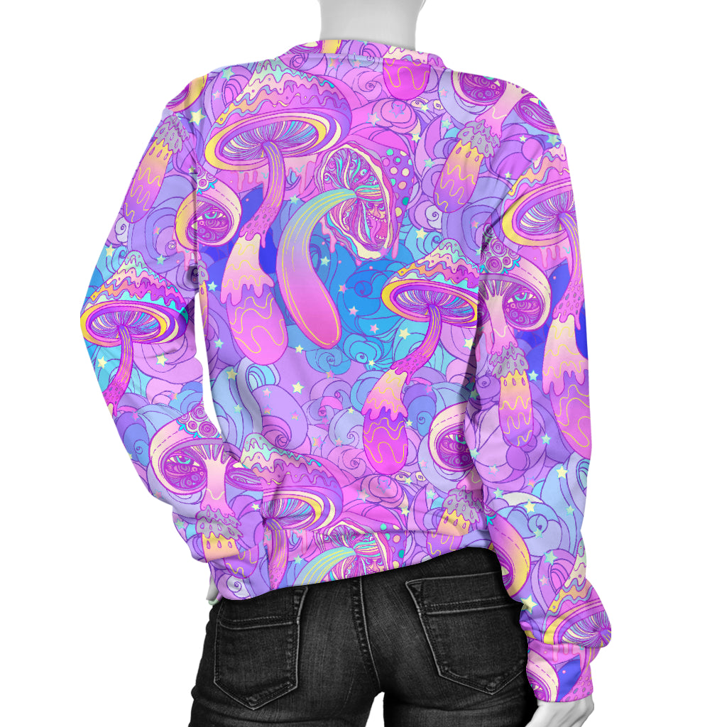 Psychedelic Trippy Mushroom Print Women Long Sleeve Sweatshirt