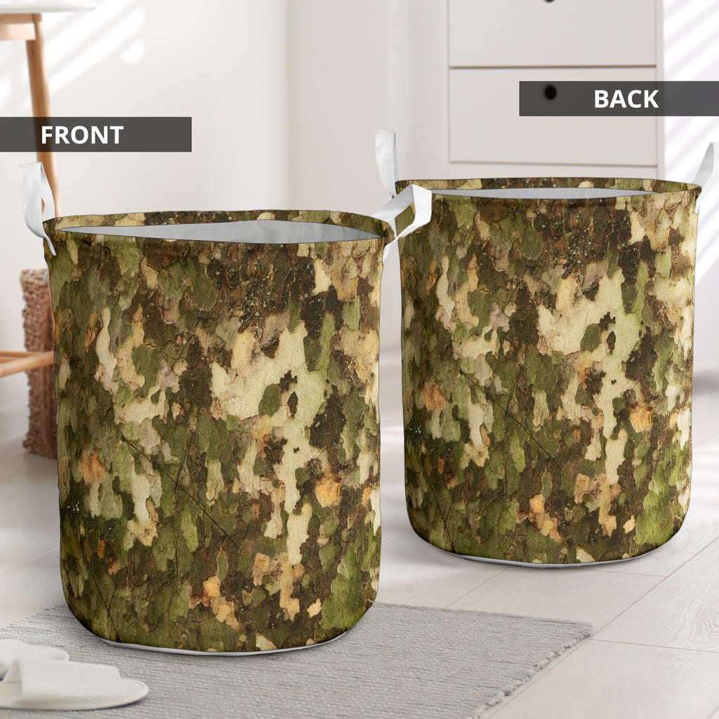 Camo Realistic Tree Texture Print Laundry Basket