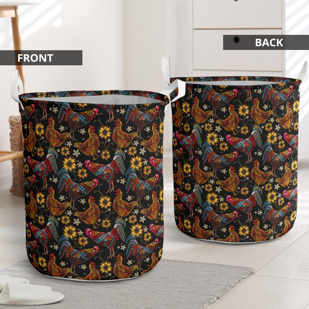 Chicken Embroidery Style Laundry Basket