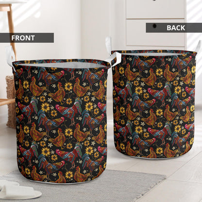 Chicken Embroidery Style Laundry Basket