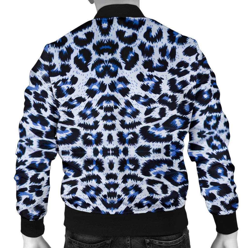 Leopard Blue Skin Print Men Bomber Jacket