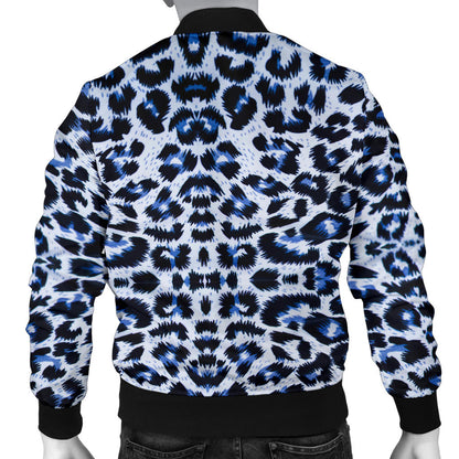 Leopard Blue Skin Print Men Bomber Jacket