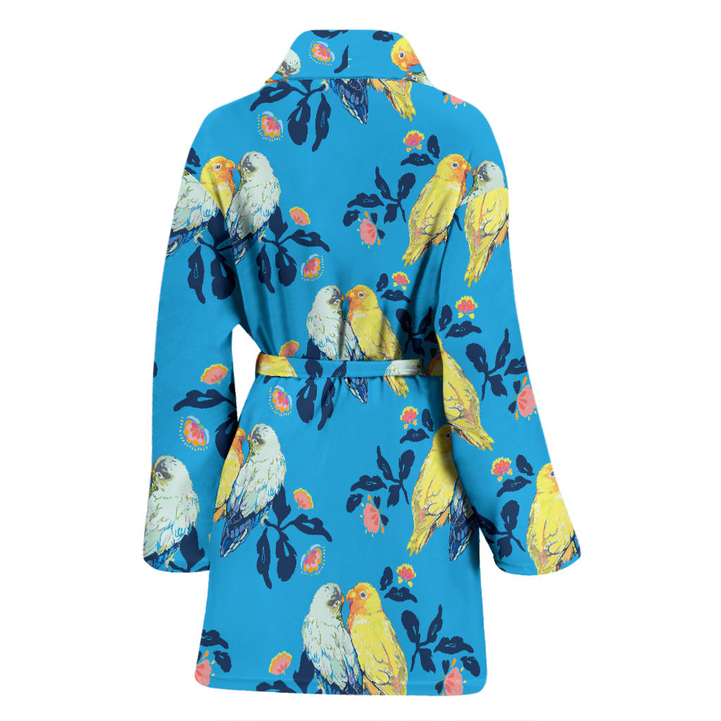 Lovebird Pattern Print Design 03 Women Bathrobe