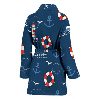 Nautical Pattern Print Design A06 Women Bathrobe