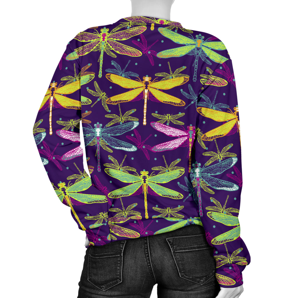 Dragonfly Neon Color Print Pattern Women Long Sleeve Sweatshirt
