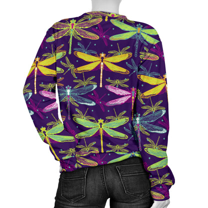 Dragonfly Neon Color Print Pattern Women Long Sleeve Sweatshirt