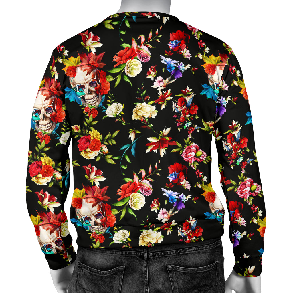 Skull Roses Flower Design Themed Print Men Long Sleeve Sweatshirt