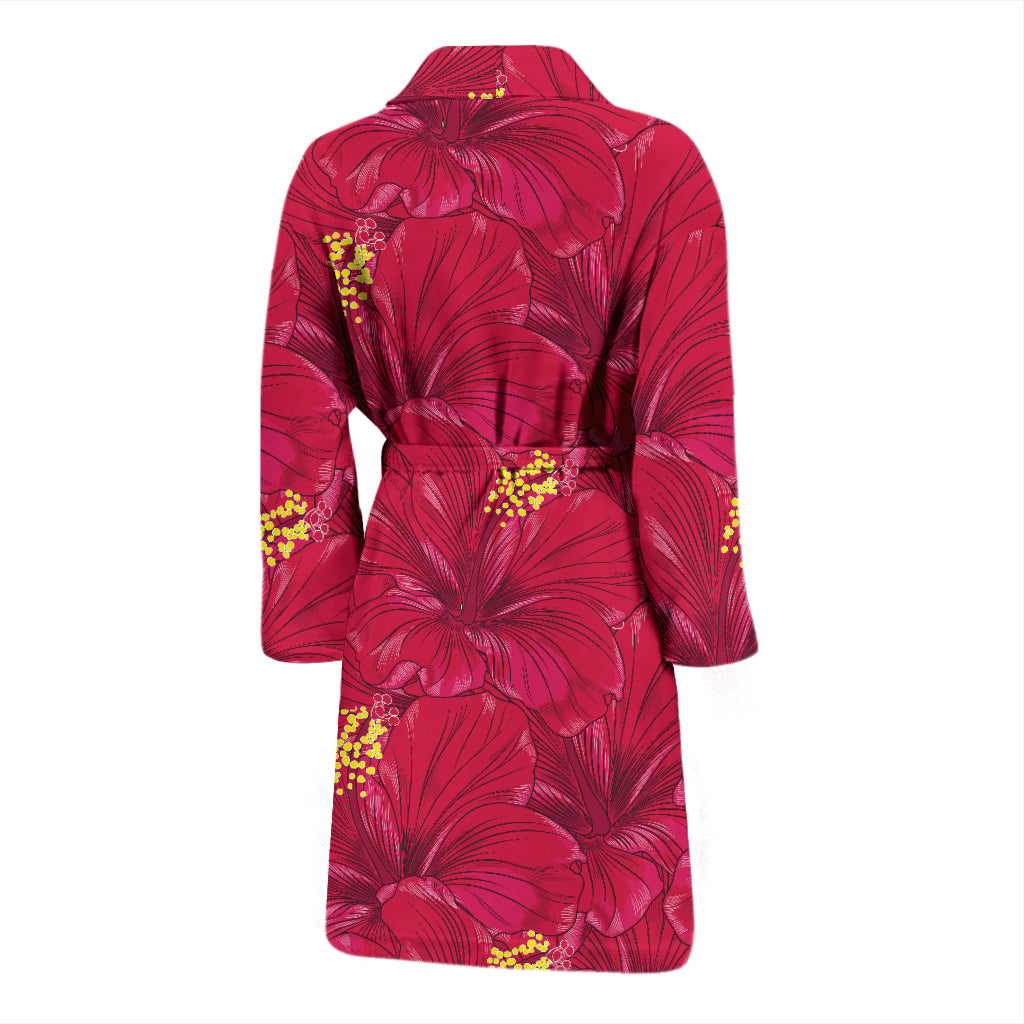 Hibiscus Red Pattern Print LKS308 Men Bathrobe