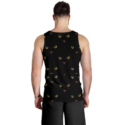 Black Cat Face Print Pattern Men Tank Top