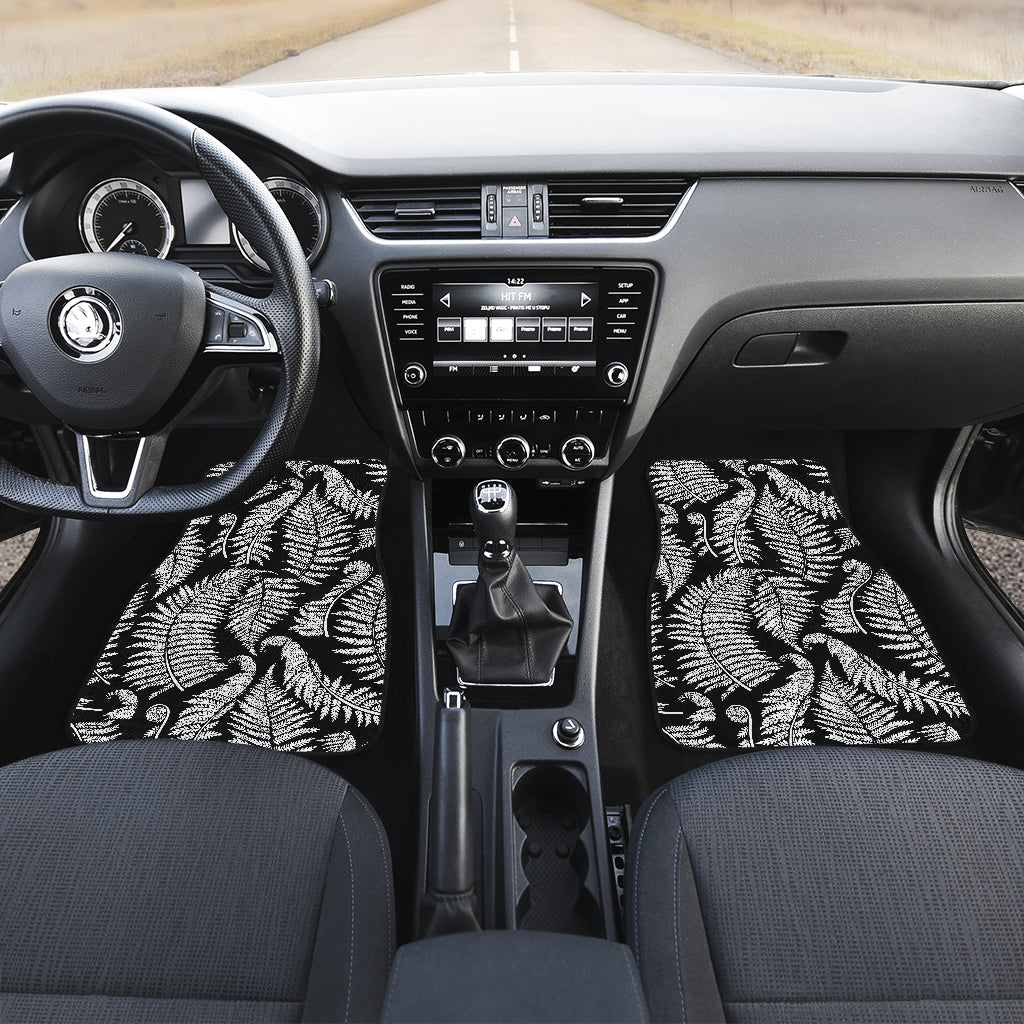 Fern Leave Black White Print Pattern Car Floor Mats Front Back