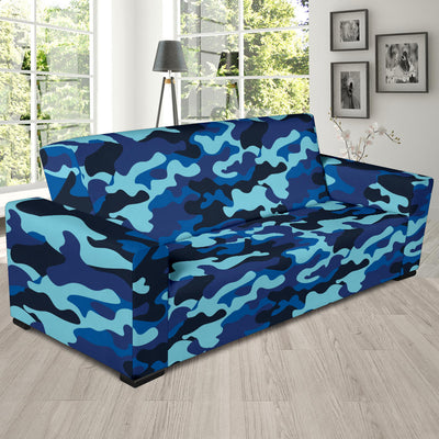 Camo Blue Pattern Print Design 04 Sofa Slipcover