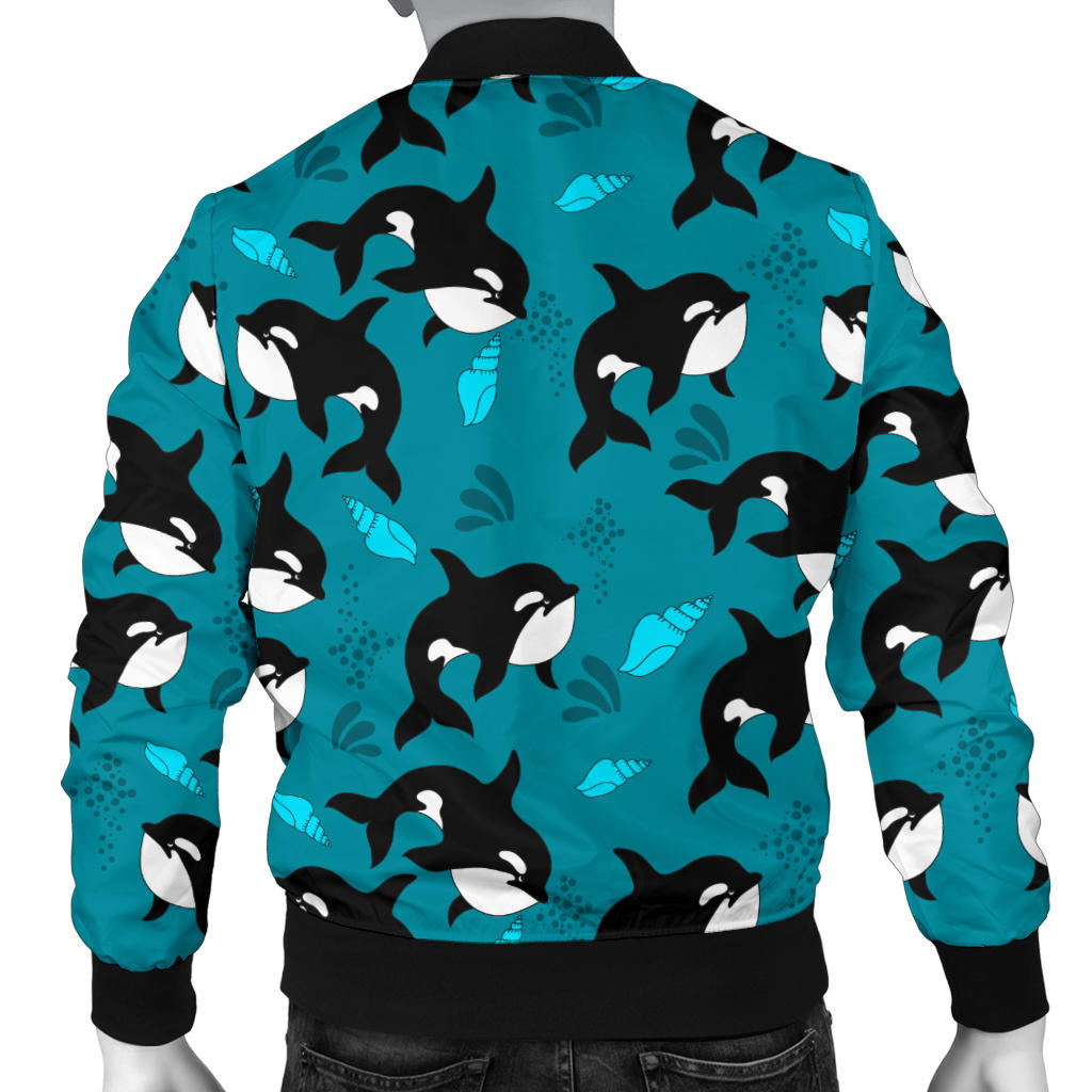 Whale Sea Design Themed Print Men Bomber Jacket