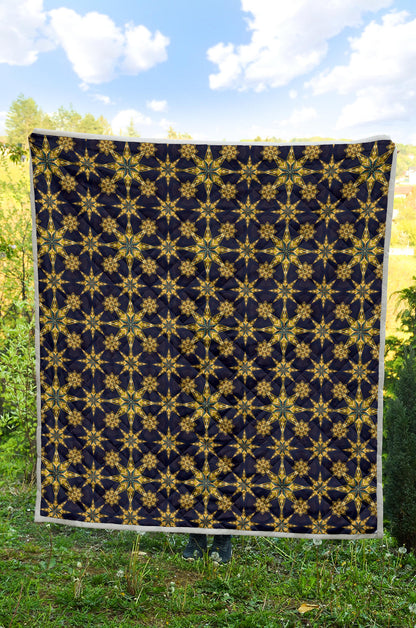 kaleidoscope Gold Print Design Quilt Bedspread
