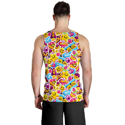 Emoji Sticker Print Pattern Men Tank Top