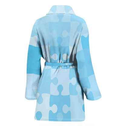 Puzzle Blue Pattern Print Design A04 Women Bathrobe