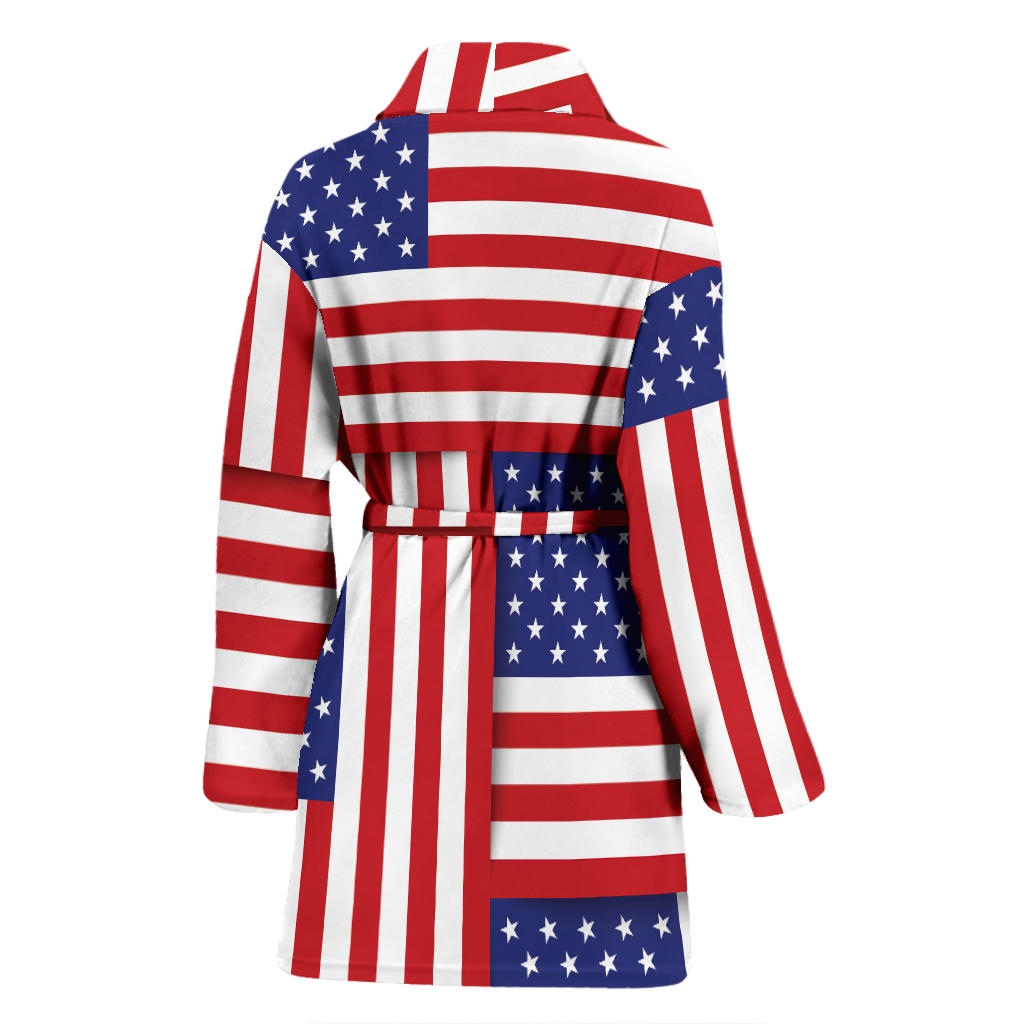 Patriotic US Flag Pattern Print Design A01 Women Bathrobe