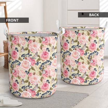Floral Pink Butterfly Print Laundry Basket