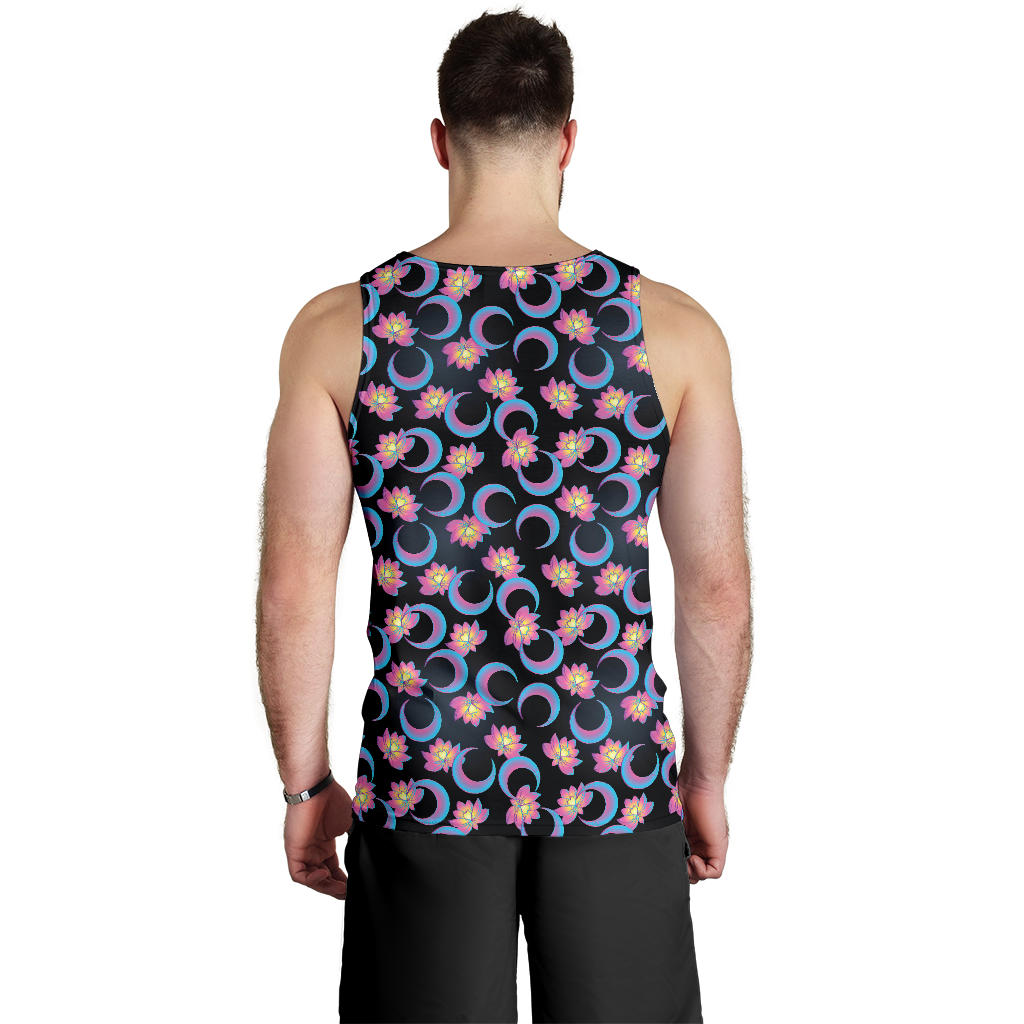 Lotus with Moon Pink Print Themed Men Tank Top