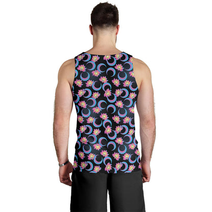 Lotus with Moon Pink Print Themed Men Tank Top