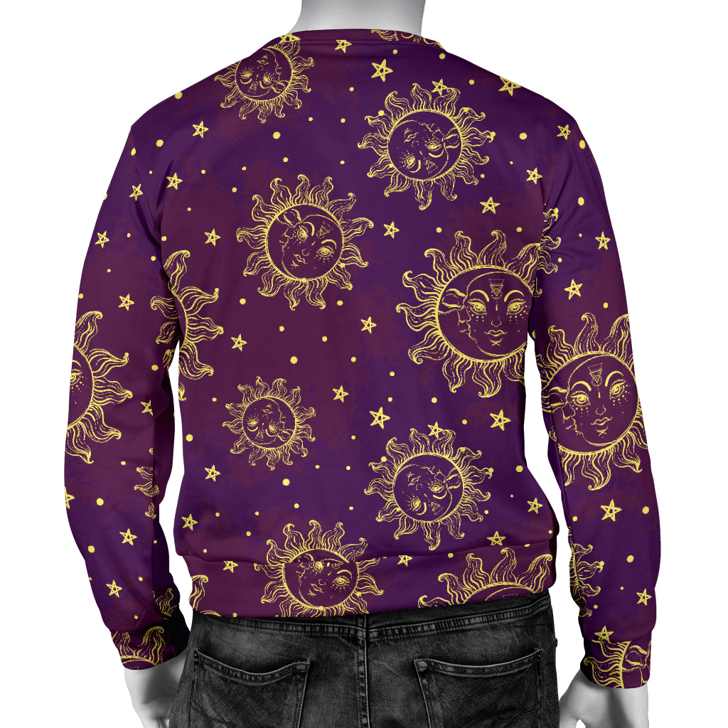 Sun Moon Star Design Themed Print Men Long Sleeve Sweatshirt