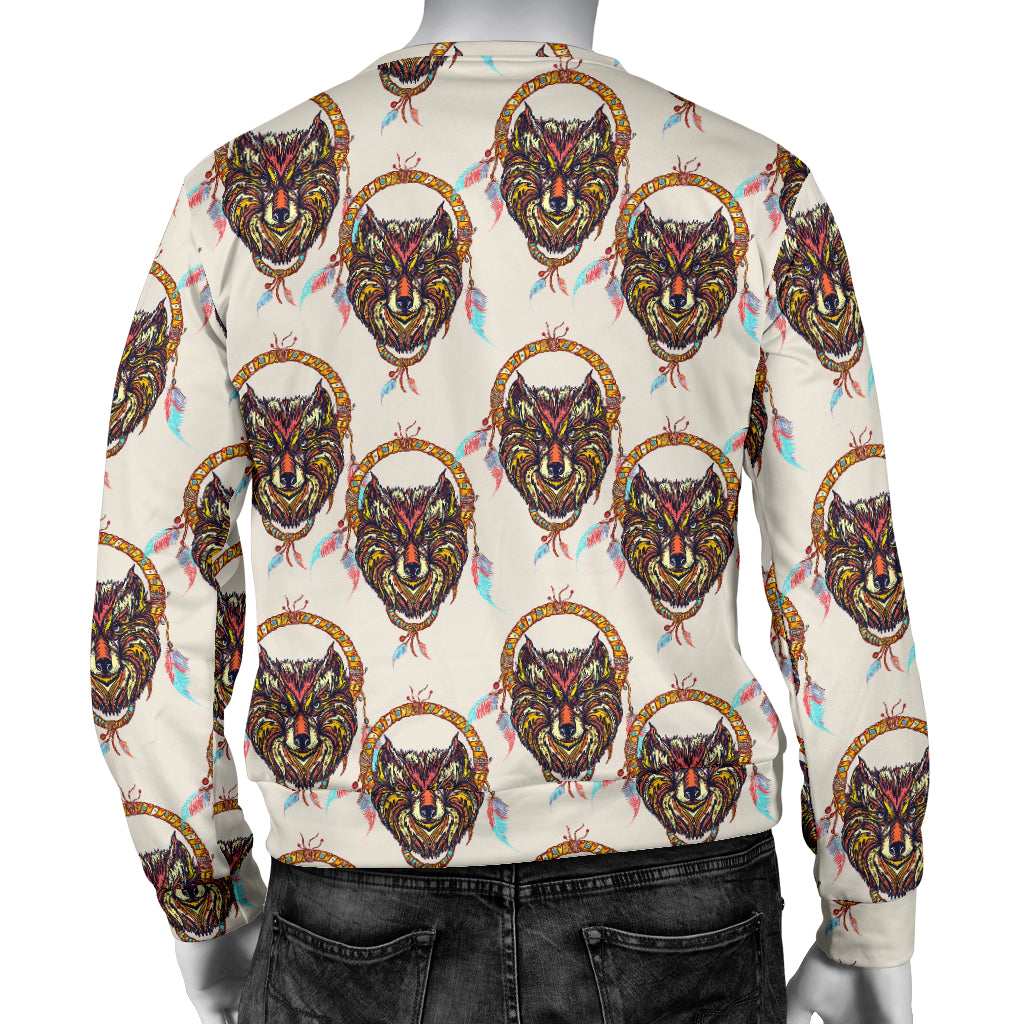 Wolf Tribal Dream Catcher Design Print Men Long Sleeve Sweatshirt