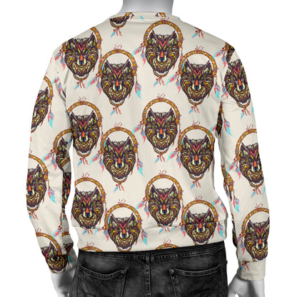 Wolf Tribal Dream Catcher Design Print Men Long Sleeve Sweatshirt