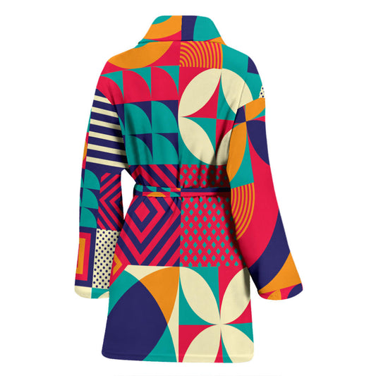 Mosaic Pattern Print Design 03 Women Bathrobe