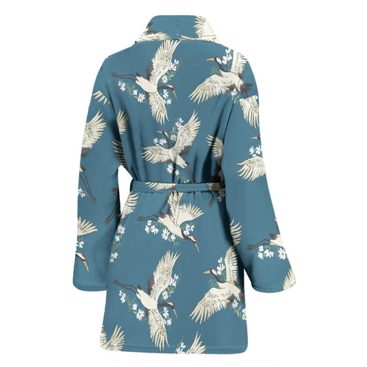 Crane Pattern Print Design 02 Women Bathrobe