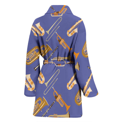 Trombone Pattern Print Design 02 Women Bathrobe