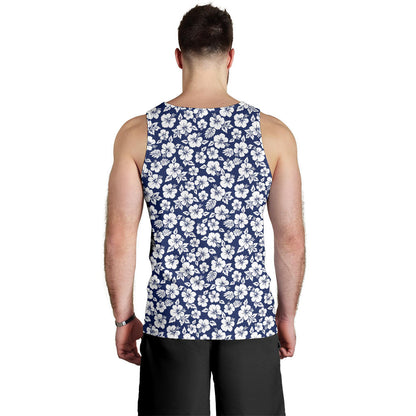 Hibiscus Blue Hawaiian Flower Style Men Tank Top