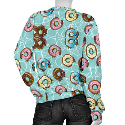 Emoji Donut Print Pattern Women Long Sleeve Sweatshirt