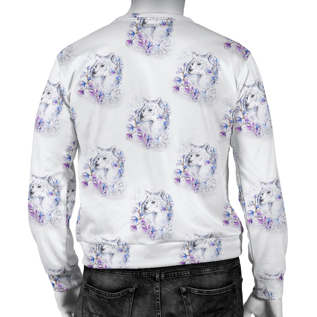Wolf with Flower Print Design Men Long Sleeve Sweatshirt