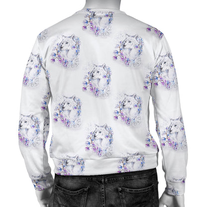 Wolf with Flower Print Design Men Long Sleeve Sweatshirt