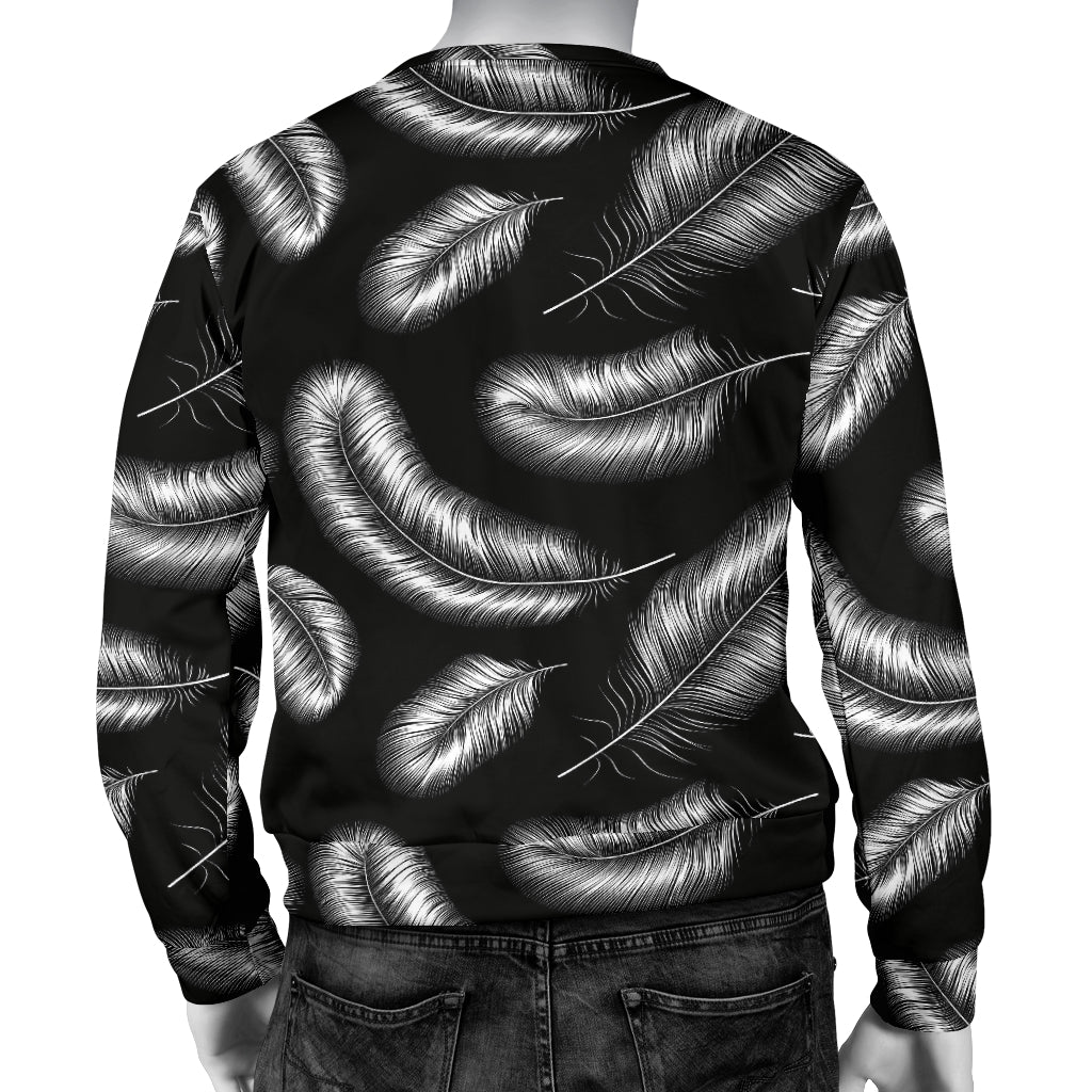 Feather Black White Design Print Men Long Sleeve Sweatshirt