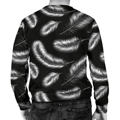 Feather Black White Design Print Men Long Sleeve Sweatshirt