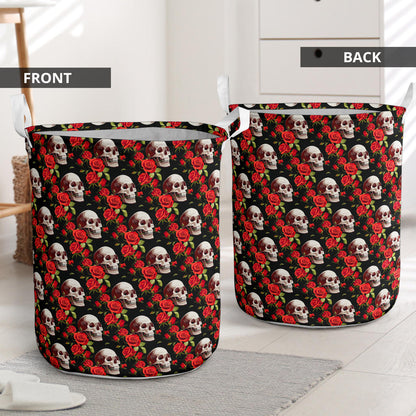 Red Rose Skull Design Print Laundry Basket
