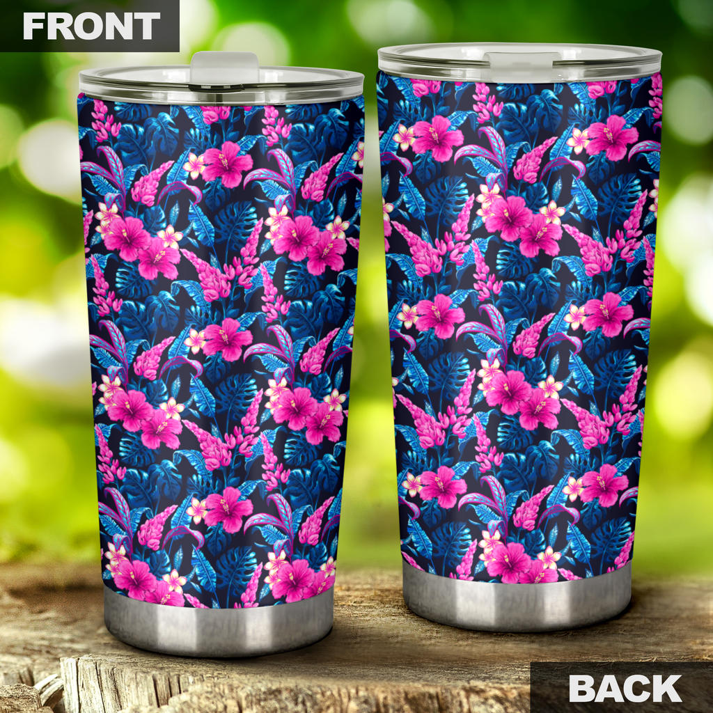 Tropical Folower Pink Themed Print Tumbler