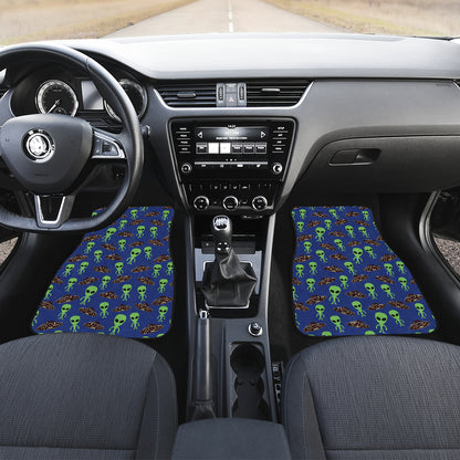 Alien Green UFO Pattern Car Floor Mats Front Back
