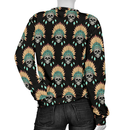 American indian Skull Pattern Women Long Sleeve Sweatshirt