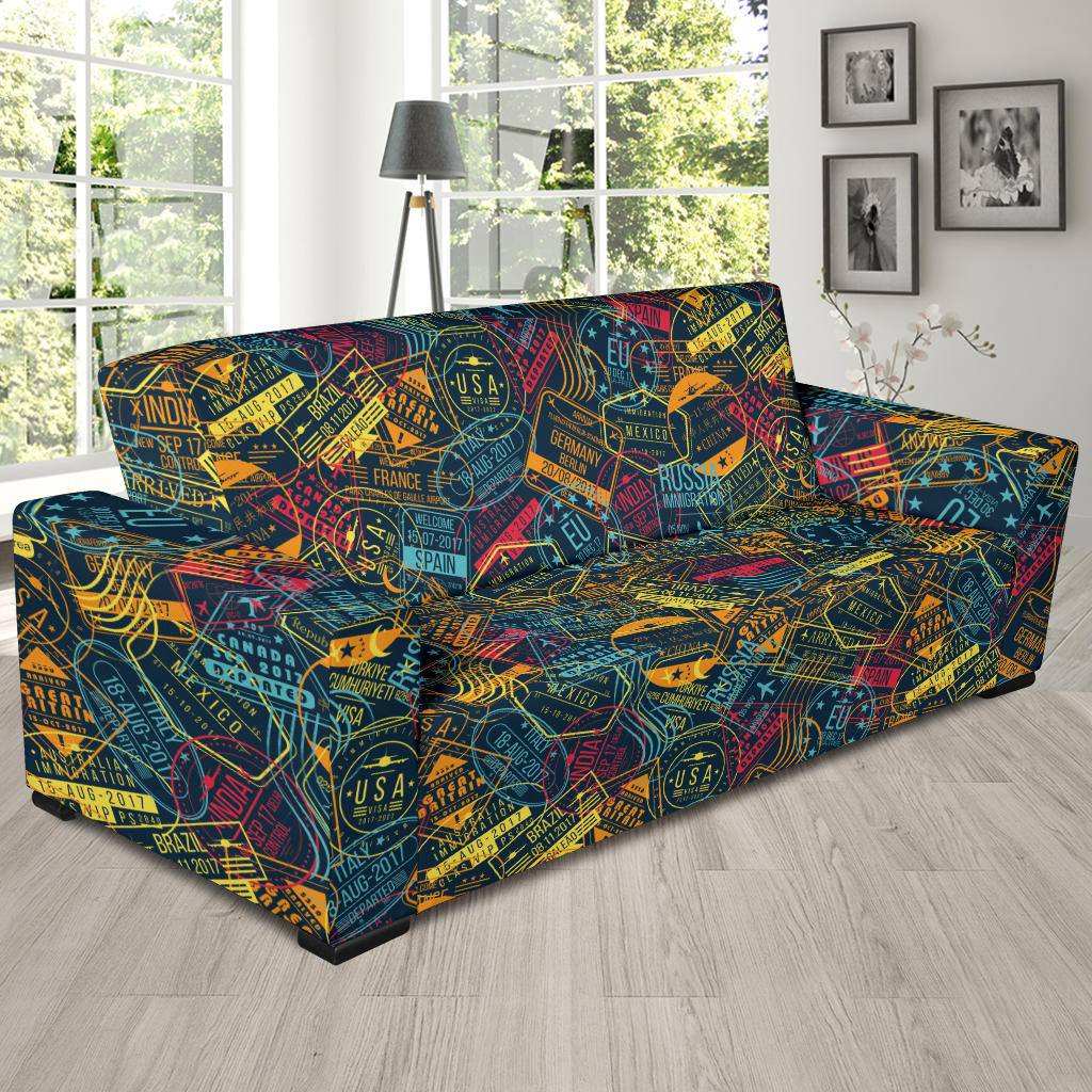 Travel Stamp Colorful Print Design LKS304 Sofa Slipcover