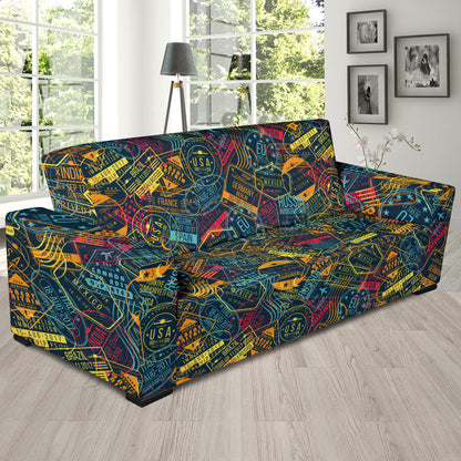 Travel Stamp Colorful Print Design LKS304 Sofa Slipcover