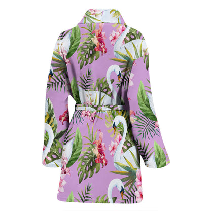 Swan with Flower Pattern Print Design 01 Women Bathrobe