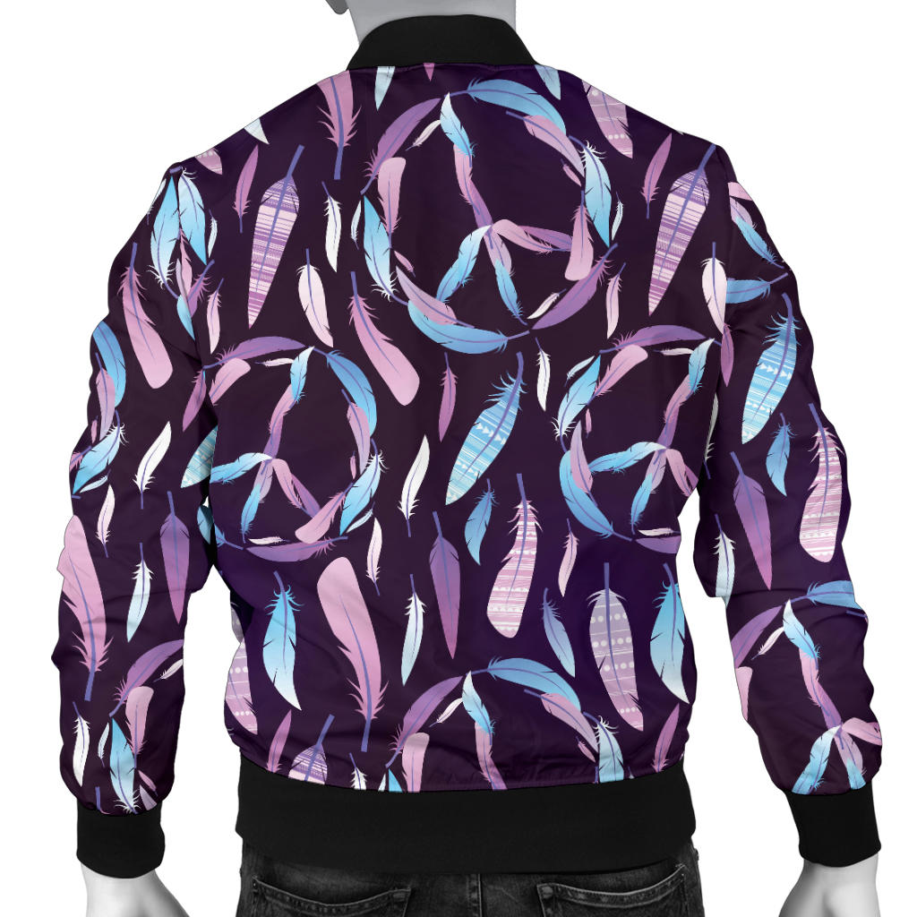Peace Sign Feather Design Print Men Bomber Jacket