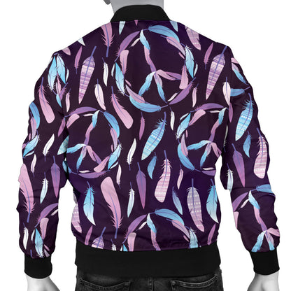Peace Sign Feather Design Print Men Bomber Jacket